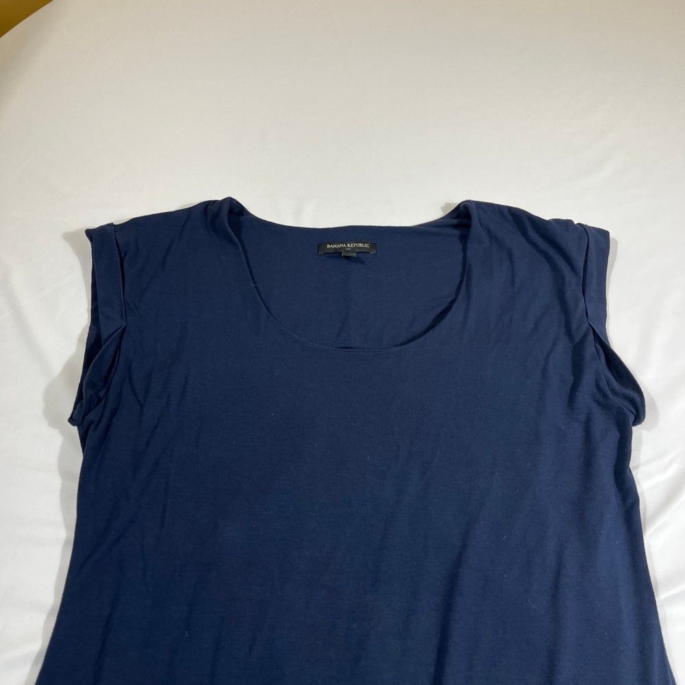 Banana Republic Midi Dress Women Large Navy Blue Good Cap Sleeve Side Slit - Picture 4 of 12